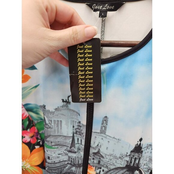 Just Love Sleeveless A-Line Dress With Cityscape & Floral Print Size L - Picture 5 of 8